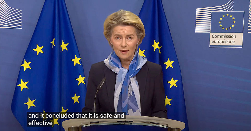 Ursula von der Leyen, EU-kommissionens ordförande, ljög européerna rätt upp i ansiktet. Stillbild: YouTube/ EU